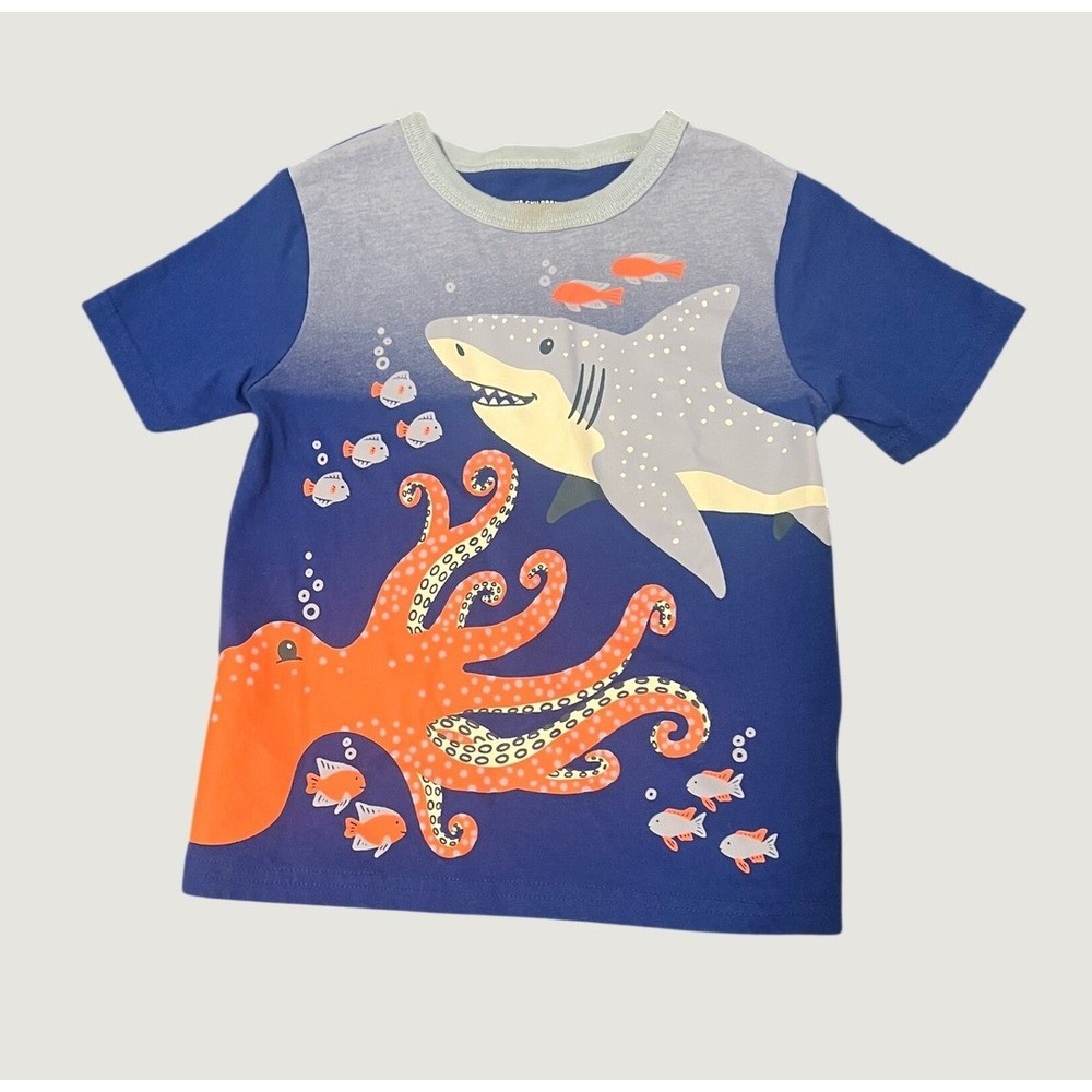 The Children's Place Graphic Tee Toddler 3T Blue Octopus Shark 1616